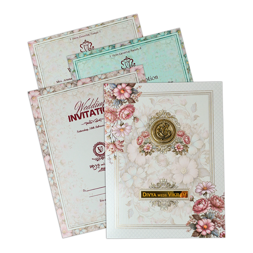Pink Floral Padded Wedding Card-KNMO9311