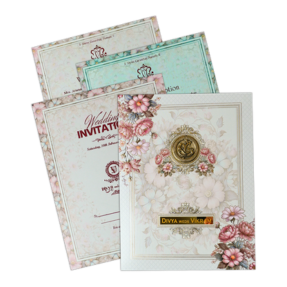 Pink Floral Padded Wedding Card-KNMO9311