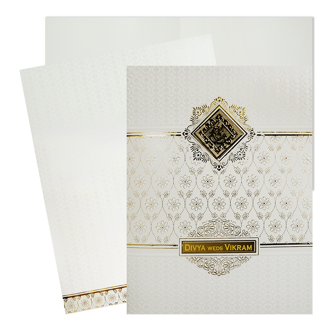 Classic White &amp; Gold Floral Wedding Card-KNJS2091