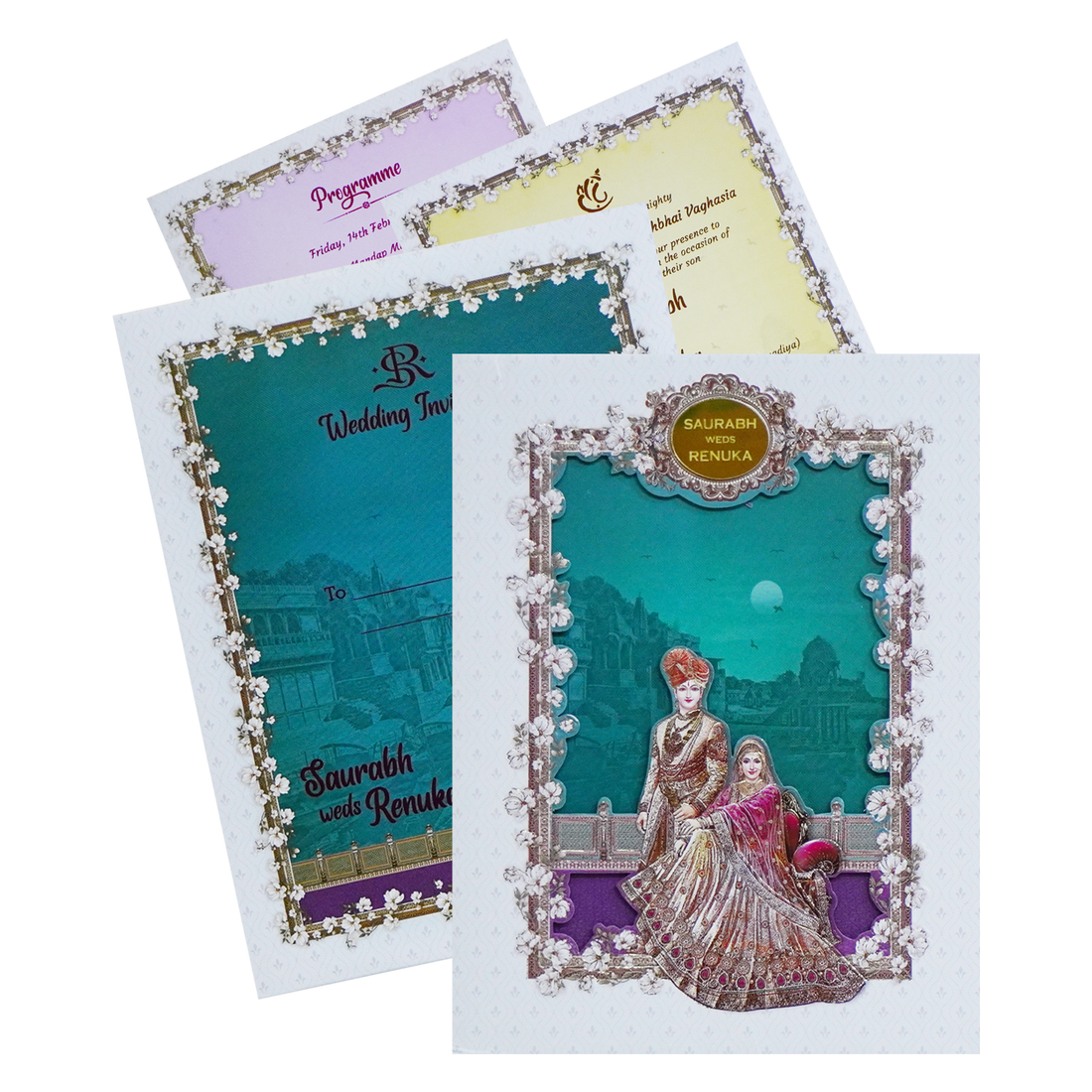 Celebrate in style with customized White Blue Padded Invitation Order now! ?WhatsApp Support ?Express Delivery.