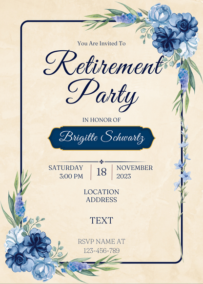 Cream Bloom Retirement Party Invitation-AARTI002