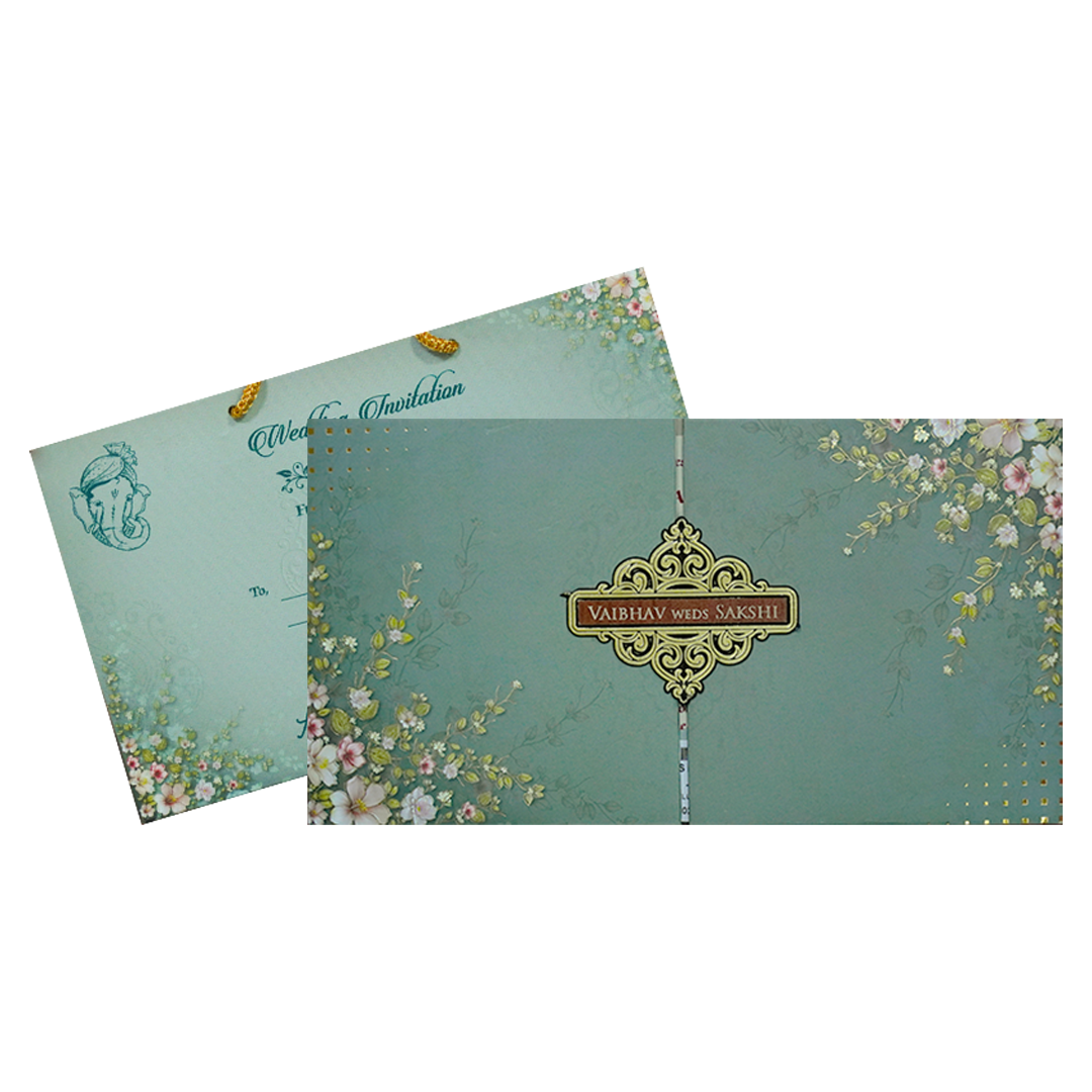 Green Floral Padded Wedding Card-KSH72290