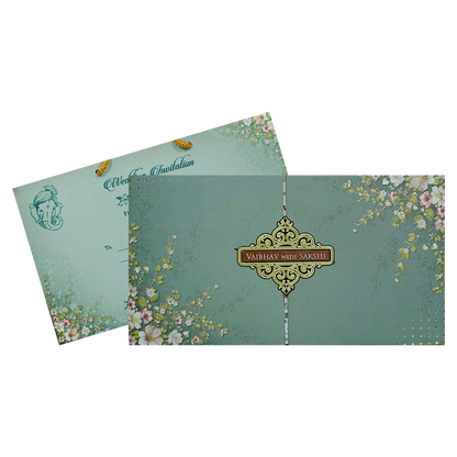 Green Floral Padded Wedding Card-KSH72290