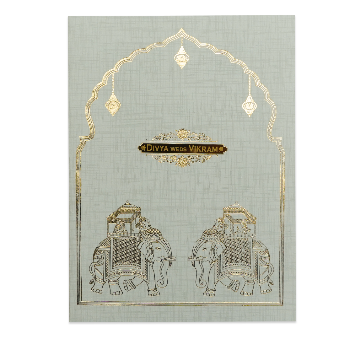 Grey Royal Elephant Wedding Card-KNK7083G