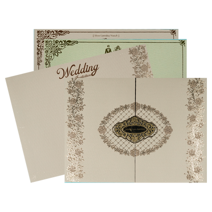 Check out Grey Gold Floral Padded Wedding Card at best price. ✅WhatsApp Support ✅Express Delivery.|King of cards.
