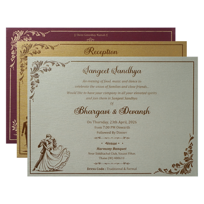 Maroon Gold Floral Padded Wedding Card-KSSC2140