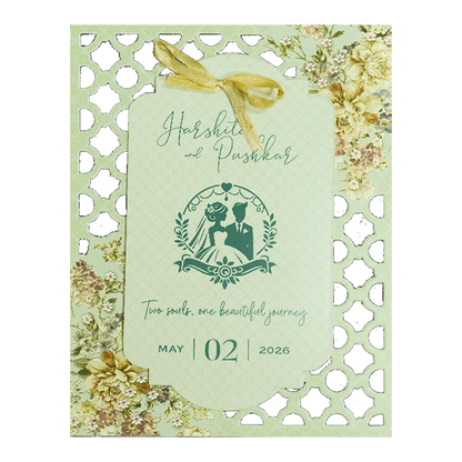 Green Floral Laser Cut Wedding Card-KSH72900