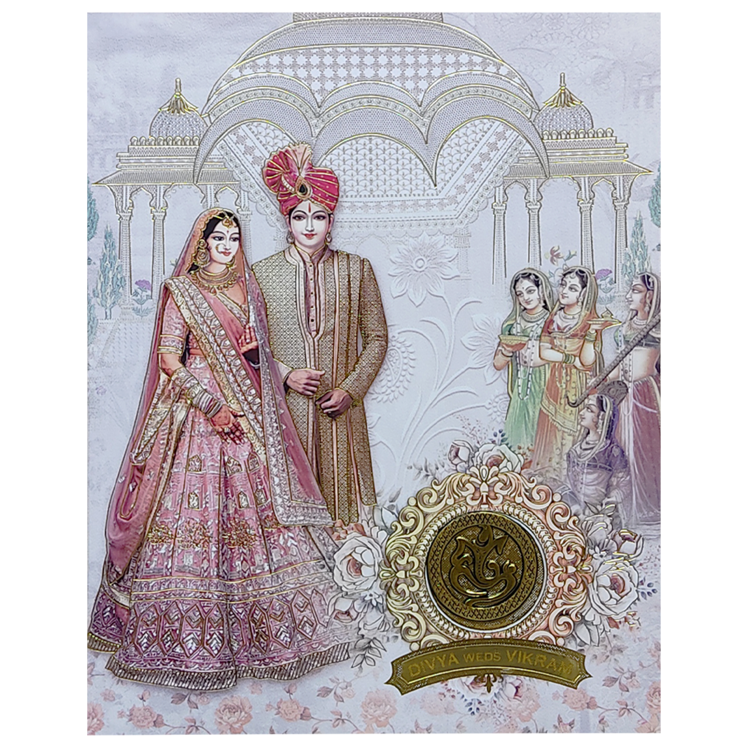 Pink Royal Bride Groom Wedding Card-KNKJ1135