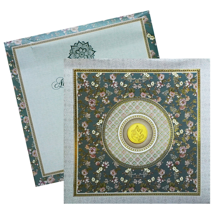 Grey Green Floral Invitation Card-King of Cards