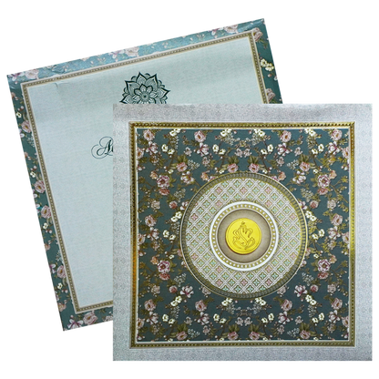 Grey Green Floral Invitation Card-King of Cards