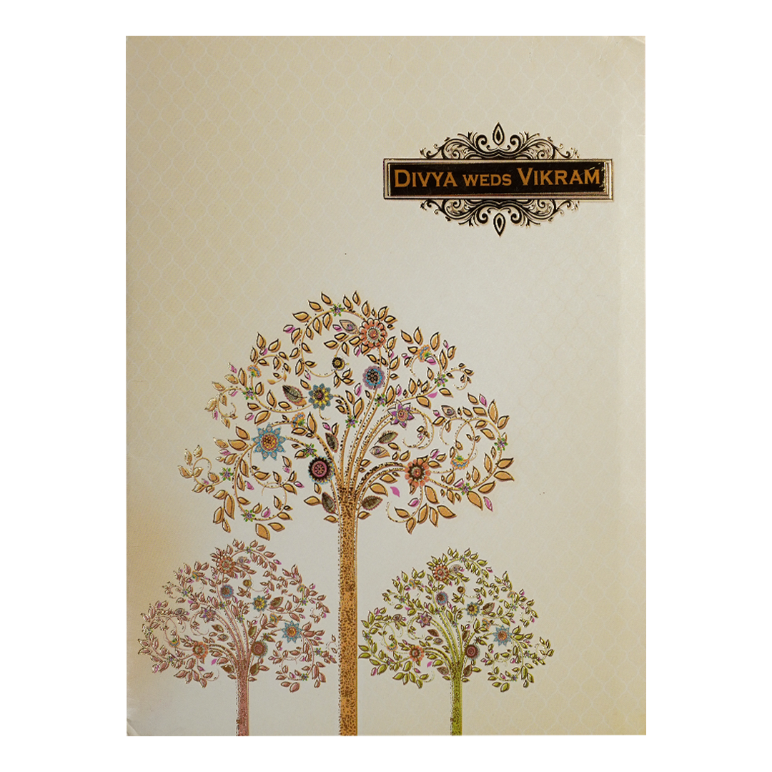 Cream Floral Tree Wedding Card-KNKC4085