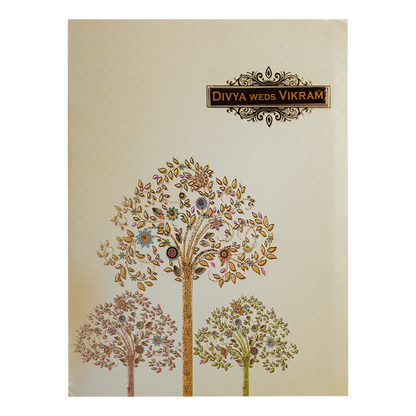 Cream Floral Tree Wedding Card-KNKC4085