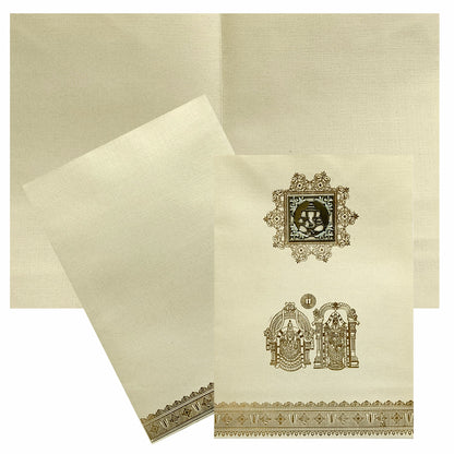 Cream Metallic Balaji Padmavathi With Square Ganesha Sticker-KNCM22CB