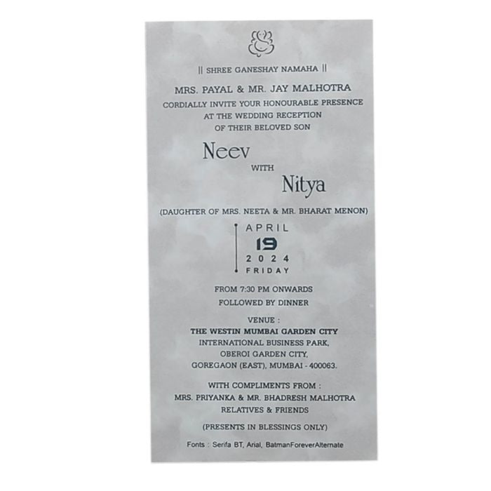 Grey Single Sheet Wedding Card-King of Cards