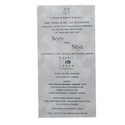 Grey Single Sheet Wedding Card-King of Cards