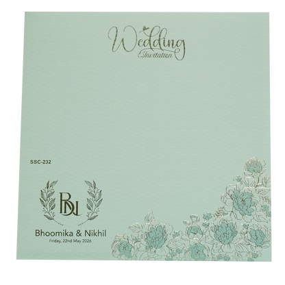 Blue Floral Gold Padded Wedding Card - KSSC2320