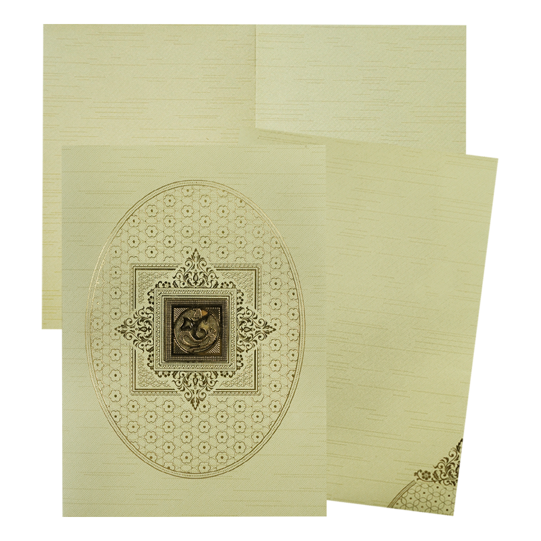 Green Gold Foil Ganesha Wedding Card-KNKR042N