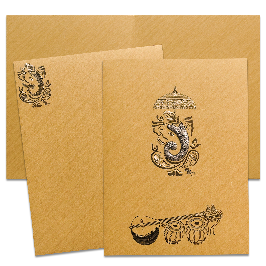 Mustard Yellow Musical Ganesha Wedding Card-KNR5025G