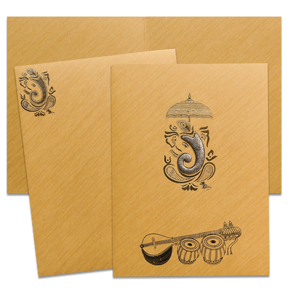 Mustard Yellow Musical Ganesha Wedding Card-KNR5025G