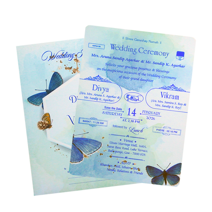 Light Blue Butterfly single sheet card-KNPA413B