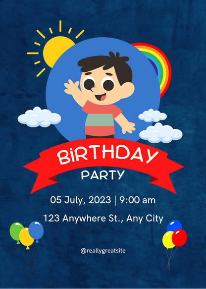 Blue Ribbon Kids Birthday Invitation-AAKBI013