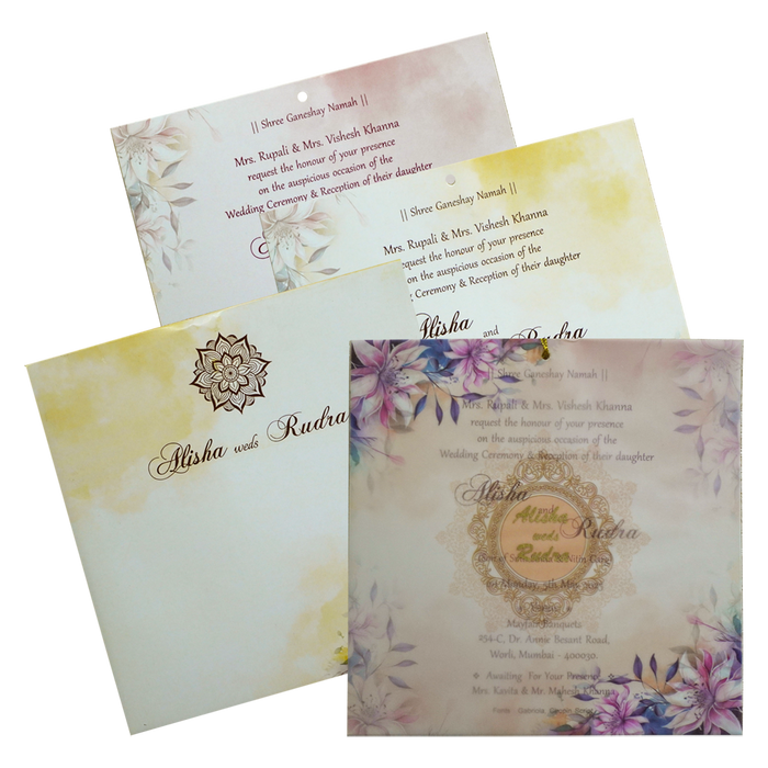 Pastel Floral Tracing Sheet Wedding Invitation-King of Cards
