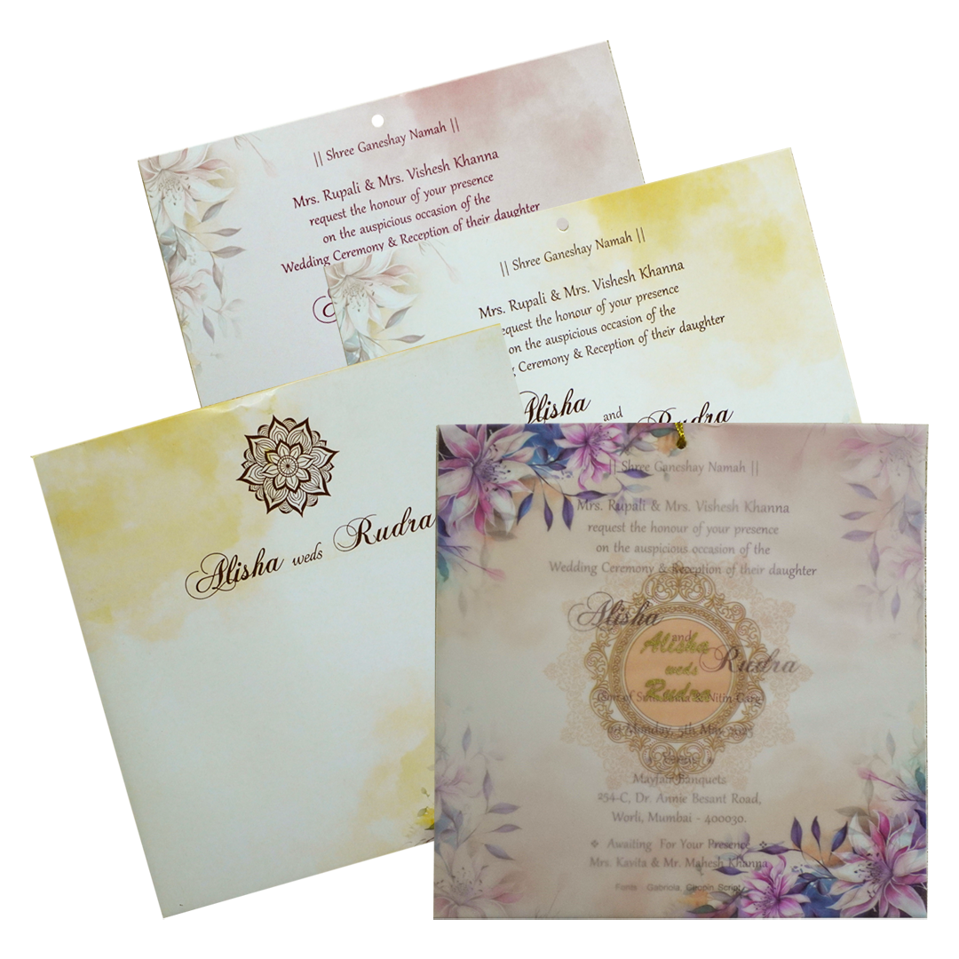 Pastel Floral Tracing Sheet Wedding Invitation-KRC30830