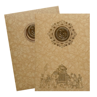 Golden Shiny Ganesha Wedding Card-KNKR039B