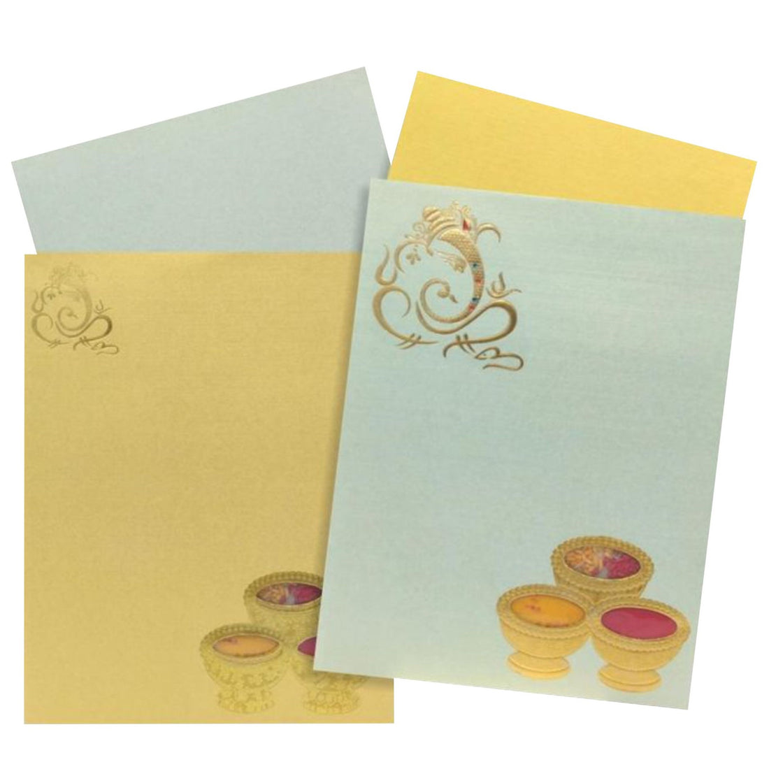 Lovely Light Green Shading With Ganesha Theme Padded Wedding Card - KNK2616
