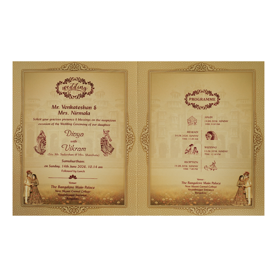 Gold Couple Bag Style Wedding Card-KNAS3104