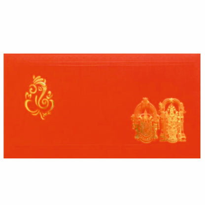 Beautiful Orange Color Ganesha Wedding Card-KNK20540