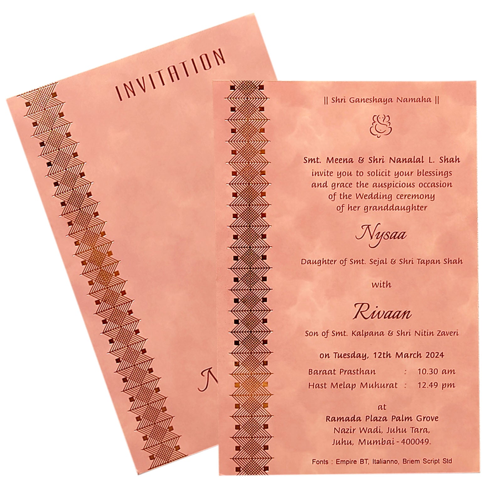 Pastel Pink Single card Invitation – King of Cards