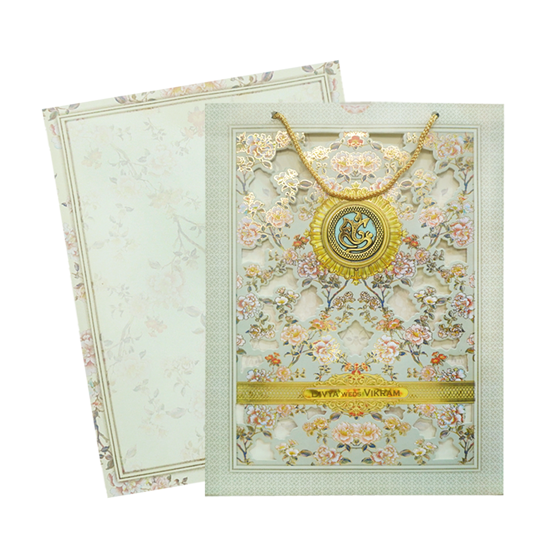 Floral Green Wedding Card-KNAS3101