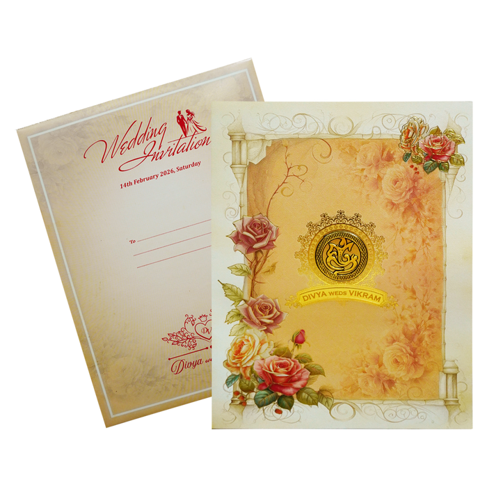 Peach Floral Wedding Card-King of Cards